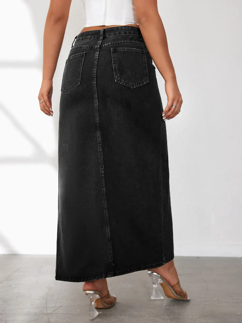 High Waist Slit Denim Skirt