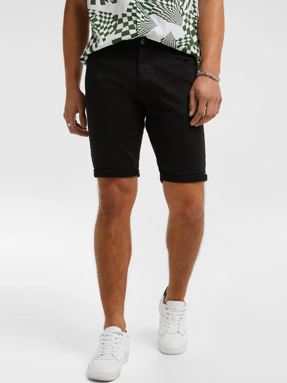 Black Casual Style Denim Short