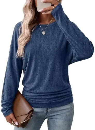 Women's Long Sleeve Ruffle Blouse, Fall Top, Lightweight Sweater