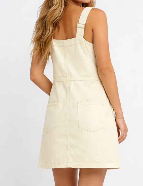 Strap Shoulder Pocket Denim Mini Dress