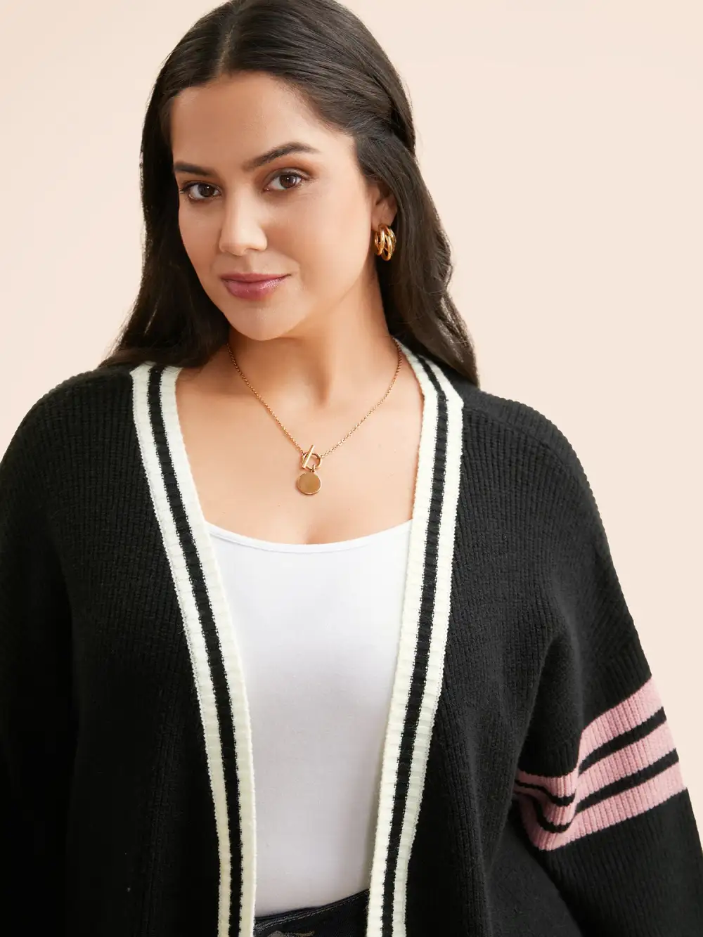 Contrast Striped Drop Shoulder Cardigan