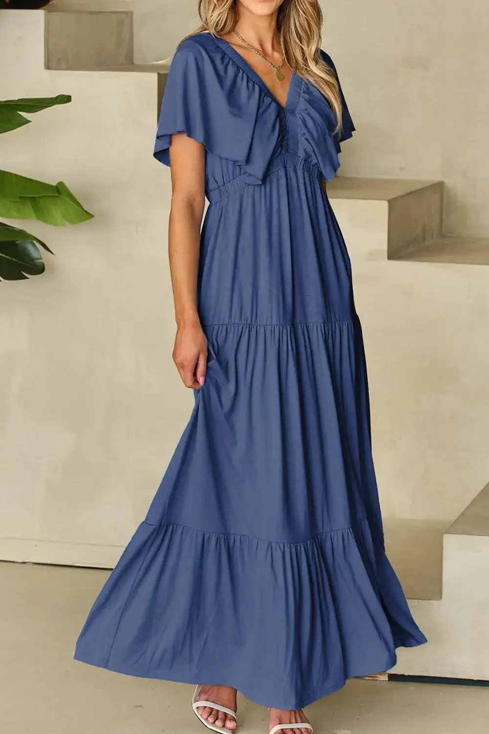 Relaxed Ruffle Trim Maxi Dress