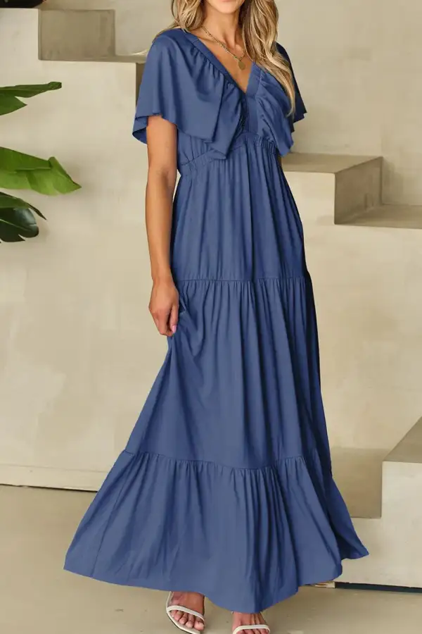 Relaxed Ruffle Trim Maxi Dress
