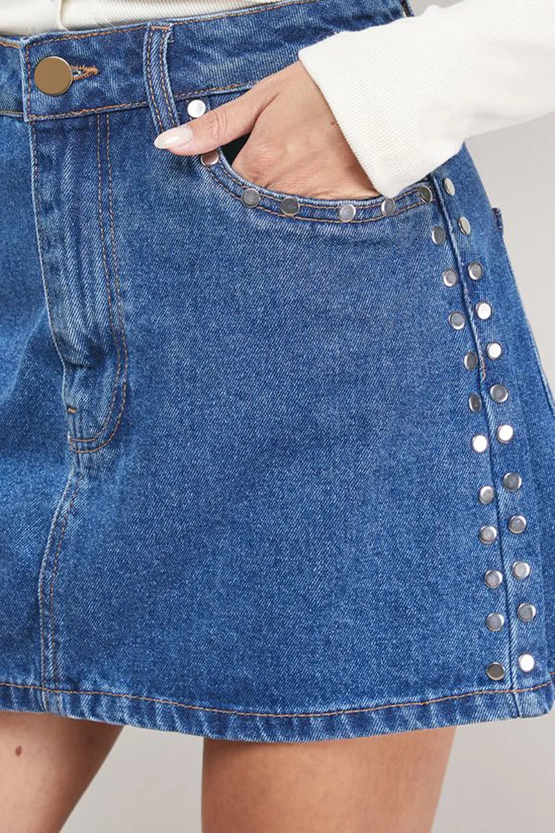 Casual Style Trim Denim Mini Skirt