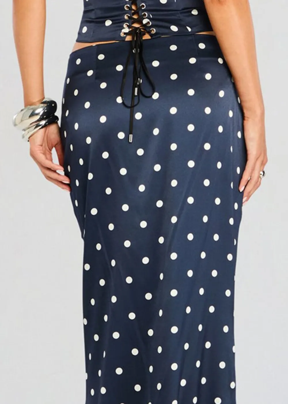 Navy Polka Dot Maxi Skirt