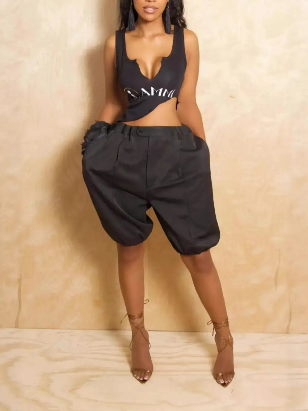 Pleated Detail High Waist Shorts