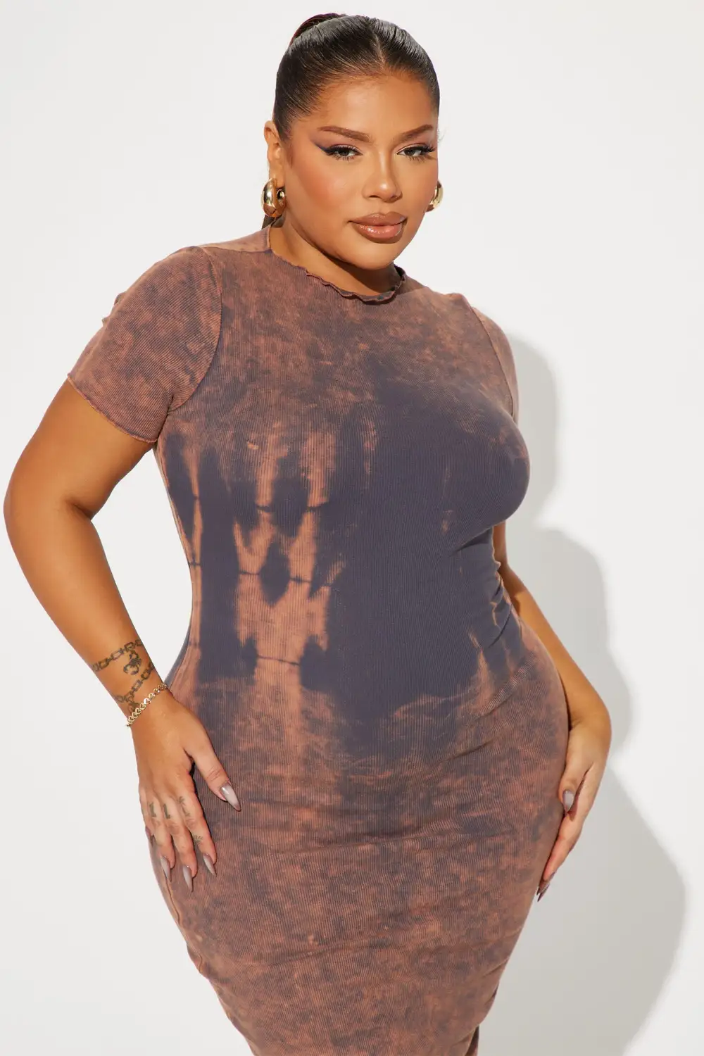 Malla Mineral Wash Midi Dress - Mocha/combo
