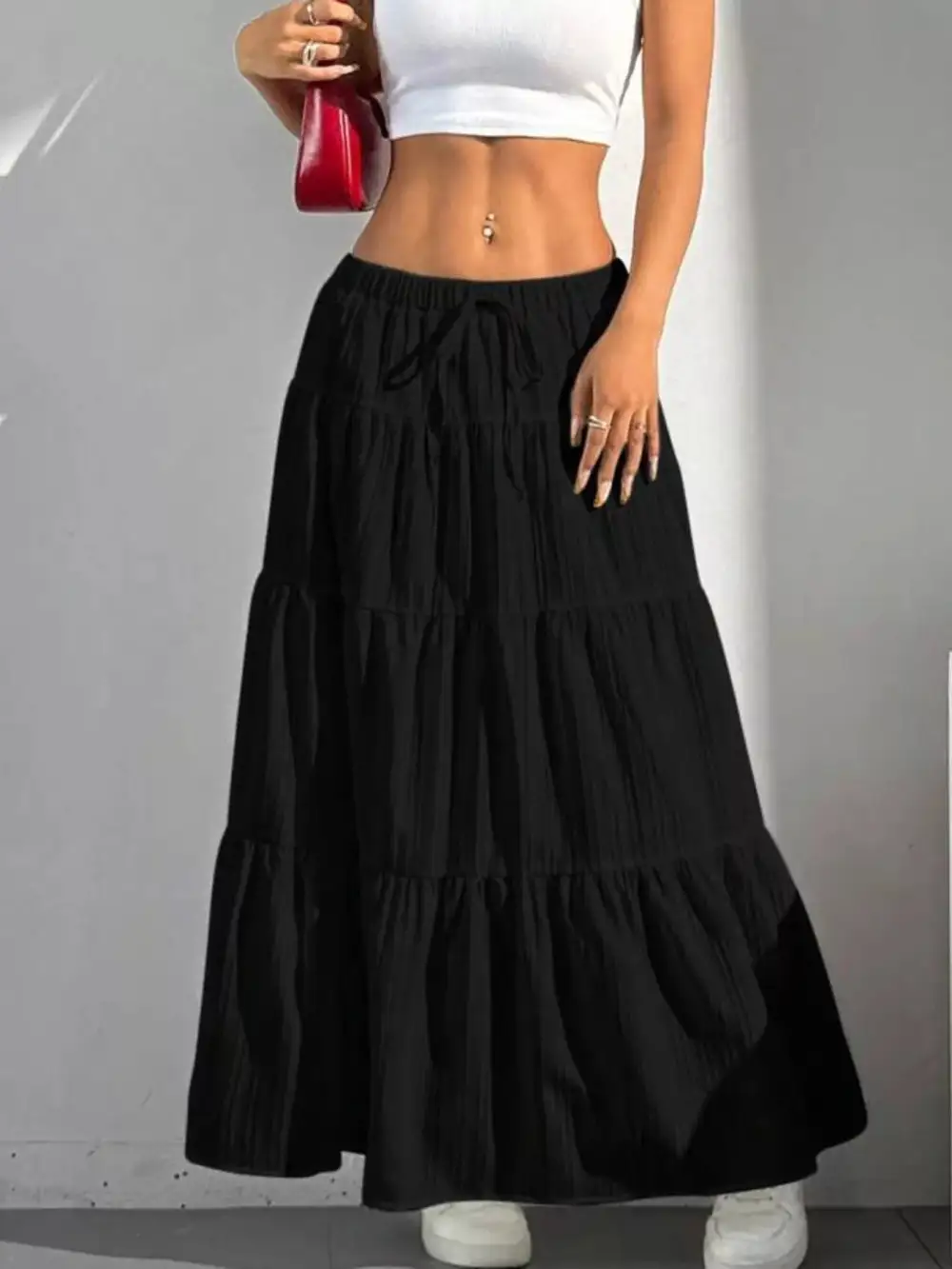 Sharp Drawstring Flowy Skirt