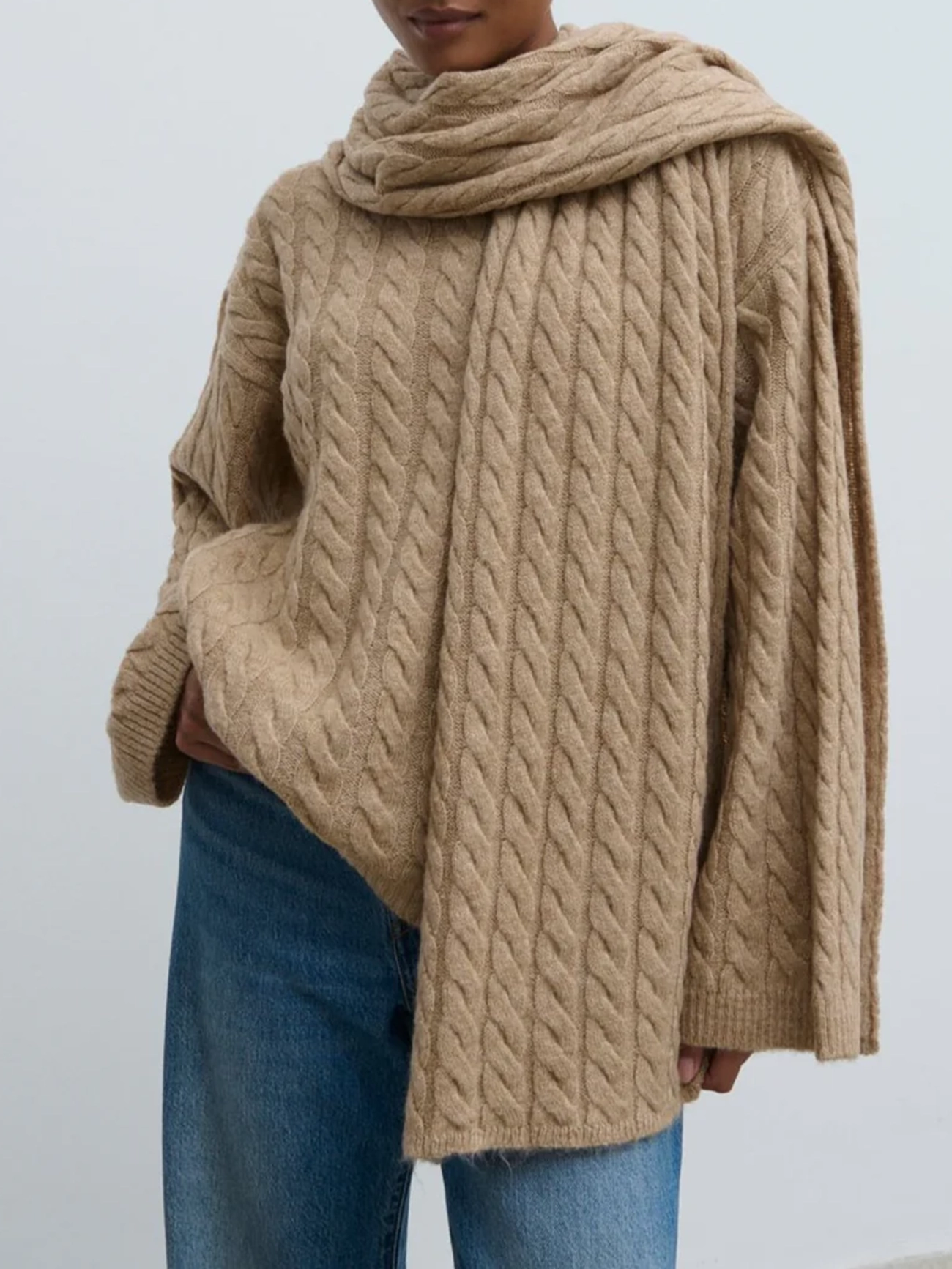 Cable Knit Jumper with Scarf