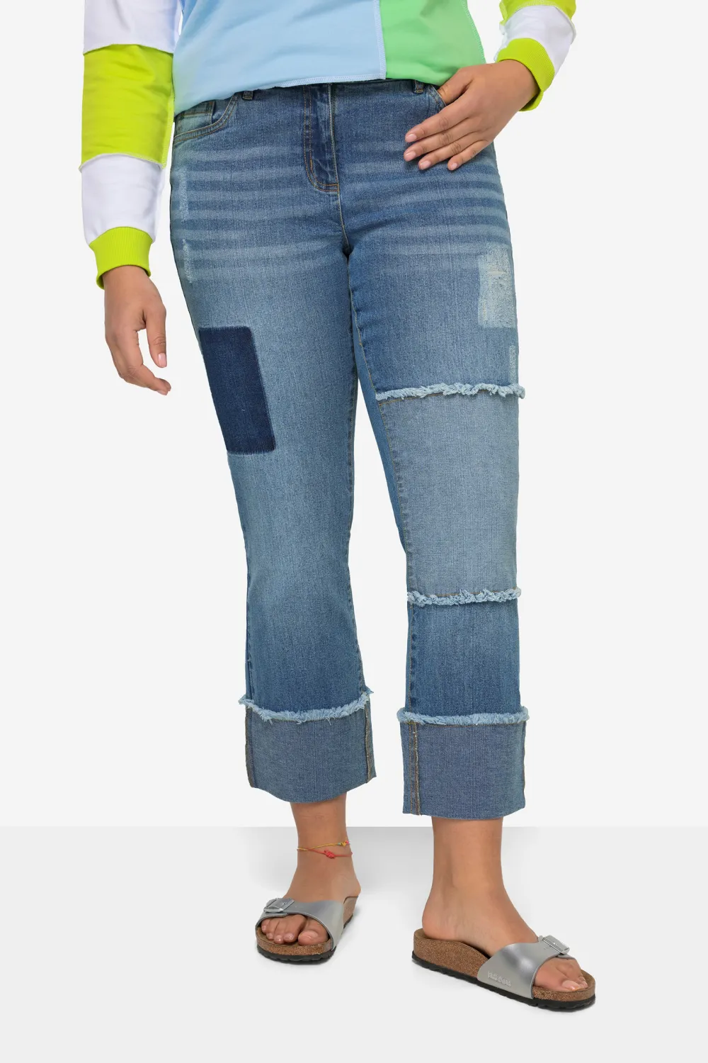 Roll Up Hem Spliced Jeans
