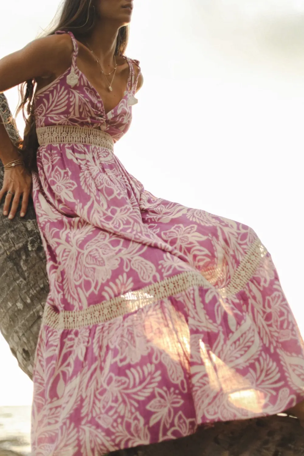 Purple And White Paisley Print Maxi Dress