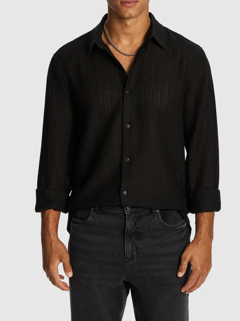 Black Knit Long Sleeve Shirt