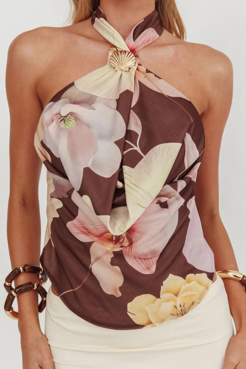 Fashion Retro Print Halterneck Top
