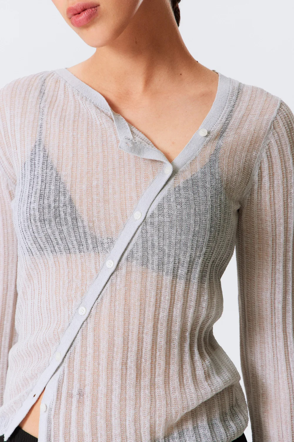 Asymmetrical Neck Long Sleeve Cardigan
