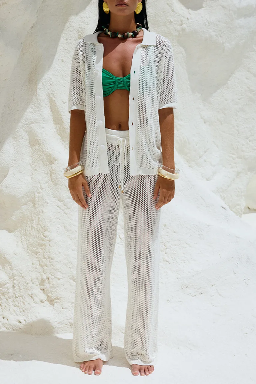 White Hollow Straight Pants