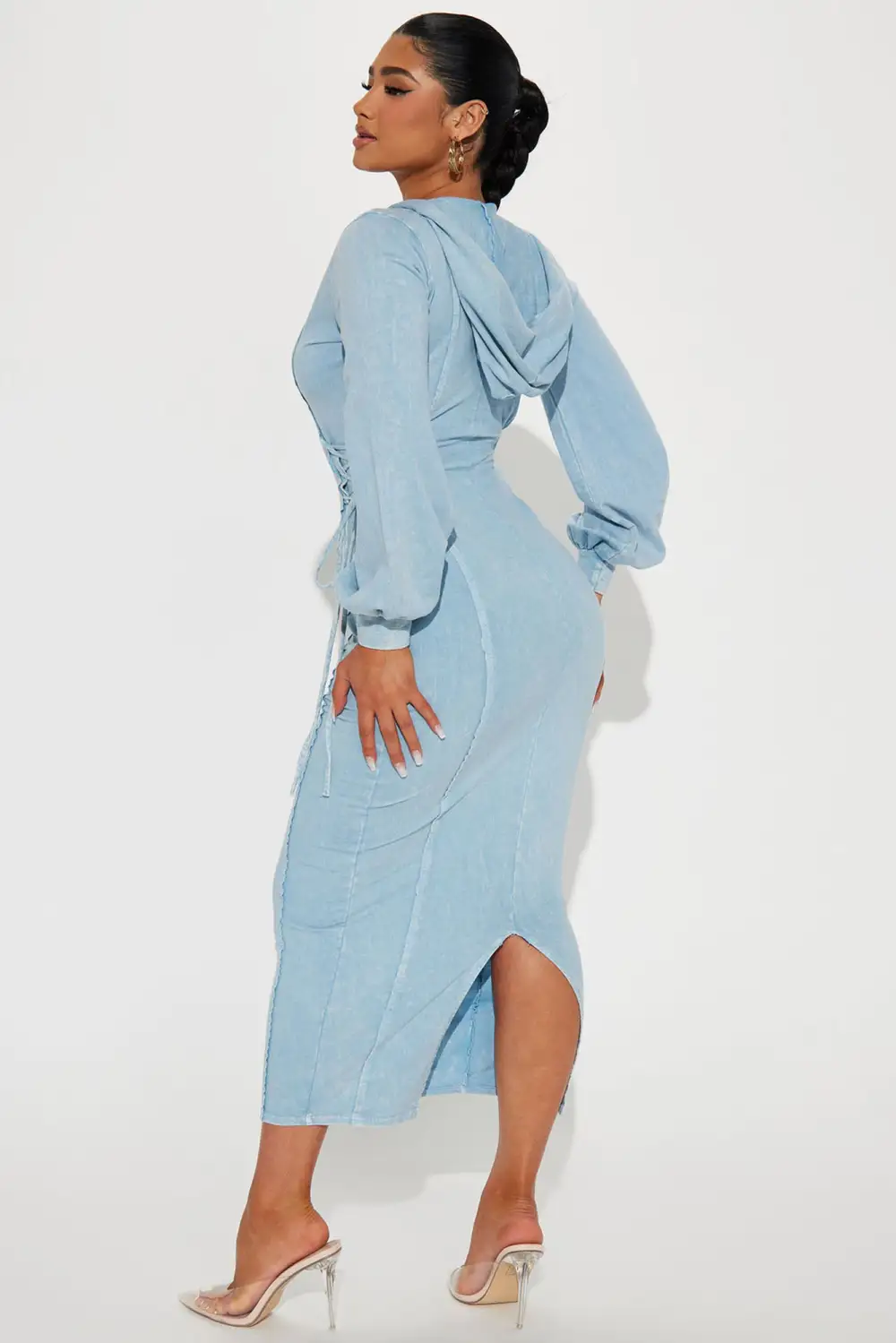 The Grind Hooded Maxi Dress - Light Blue