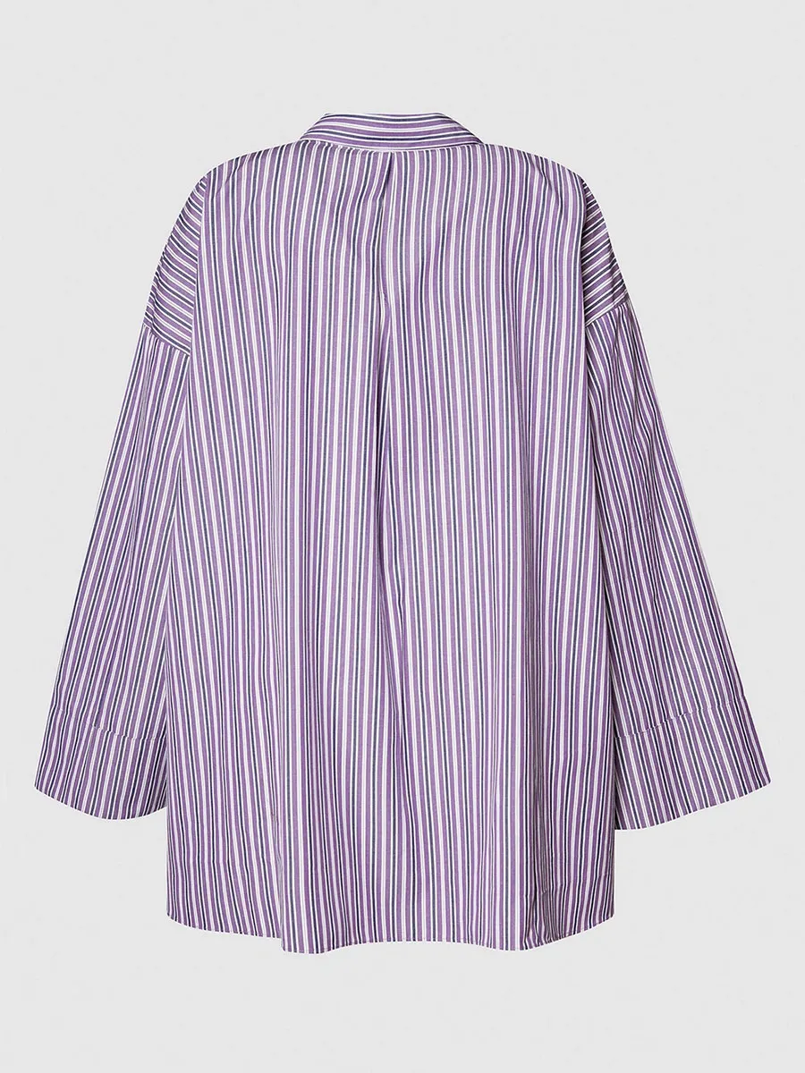 Women's Purple-White Stripe Oversized Shirt