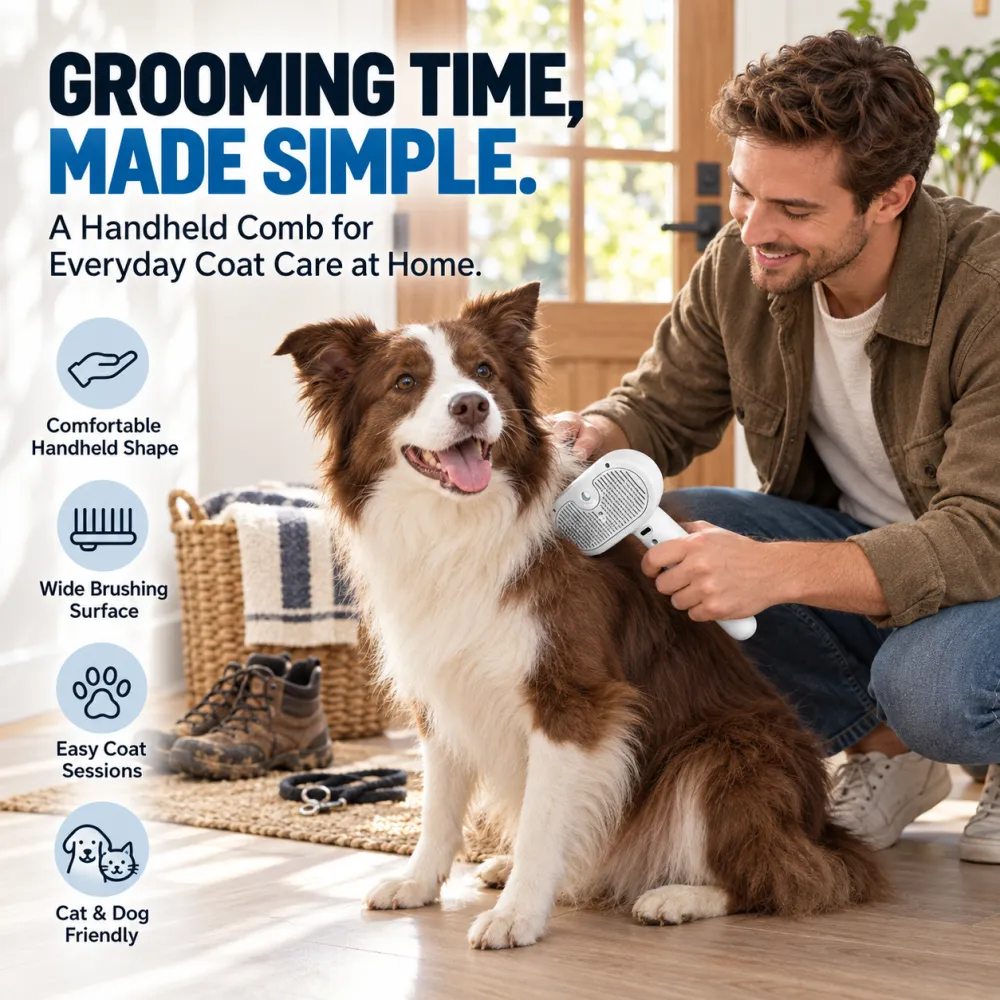 3-in-1 Plastic Steam Pet Grooming Brush – One-Touch Self-Cleaning Mist Comb for Heavy Shedding Long-Haired Dogs/Cats, 7.4*4.4*2.4 Inch Electric Massage Brush, Quick Hair Removal Knot & Undercoat Remover, Grooming Accessories