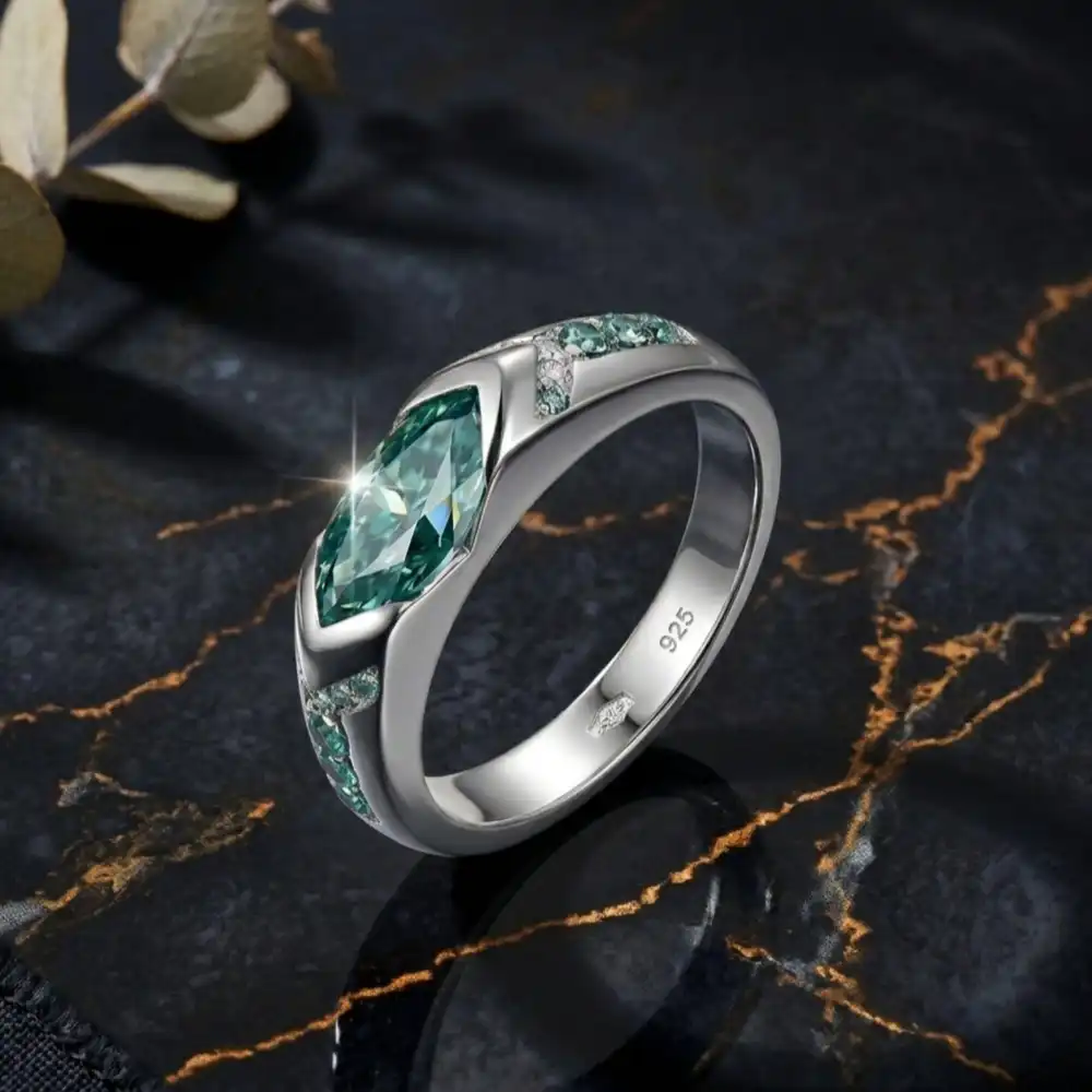 Marquise Teal Moissanite Ring