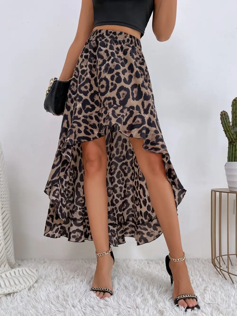 Ruffle Leopard Print Skirt