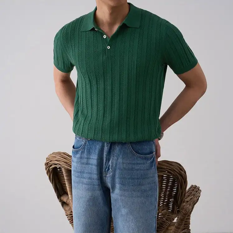 Ribbed Collar Knit Polo