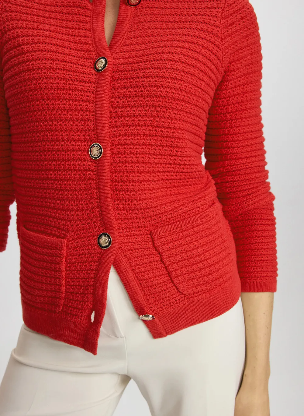 Red Textured Knit Cardigan