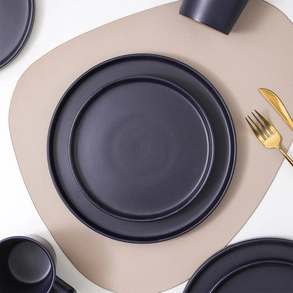 Stone Lain Coupe Dinnerware Set, Service For 8, Black Matte