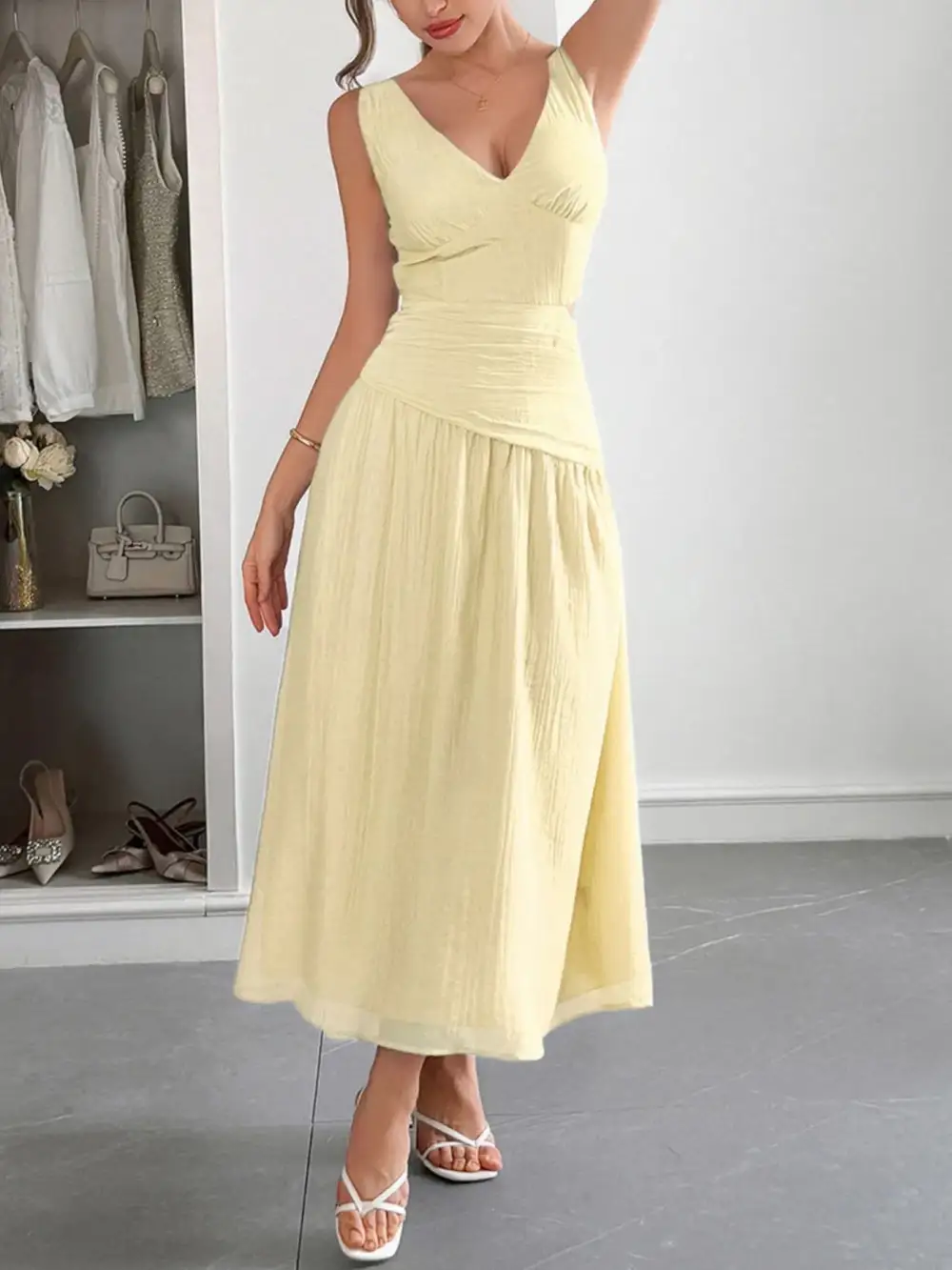 Cutout V-Neck Sleeveless Midi Dress
