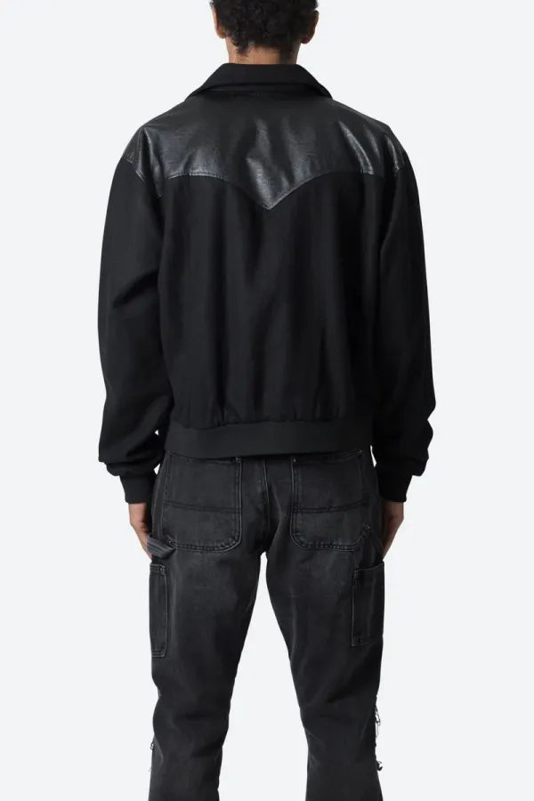 BLACK LEATHER - PATCHED BOMBER JACKET