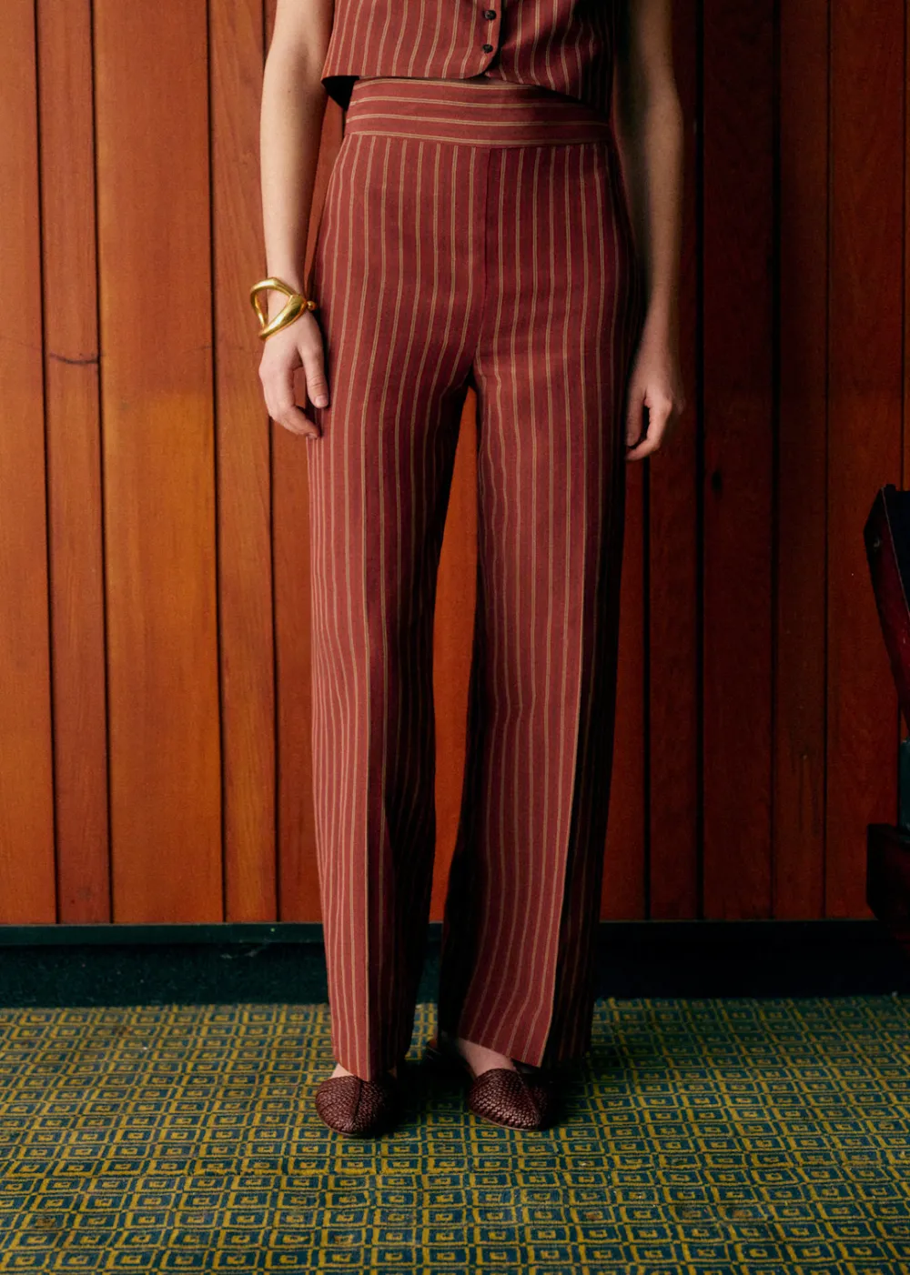 Wide-Leg Striped Trousers