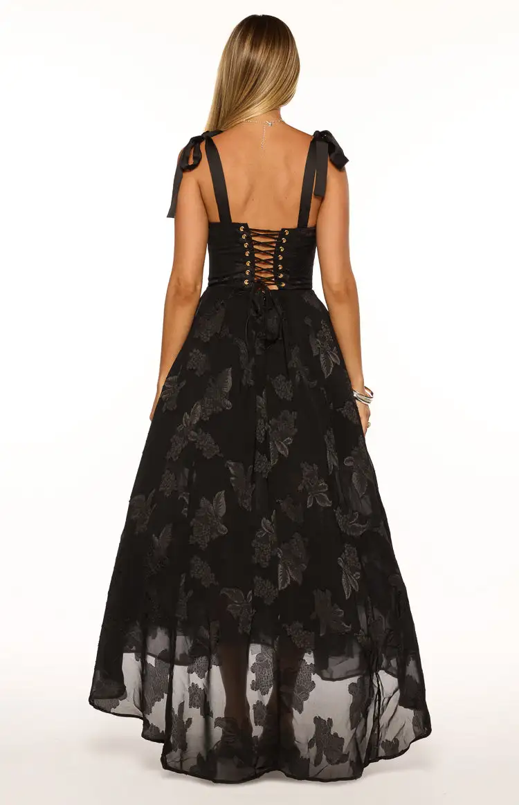 Satin A Line V Neck Maxi Dress
