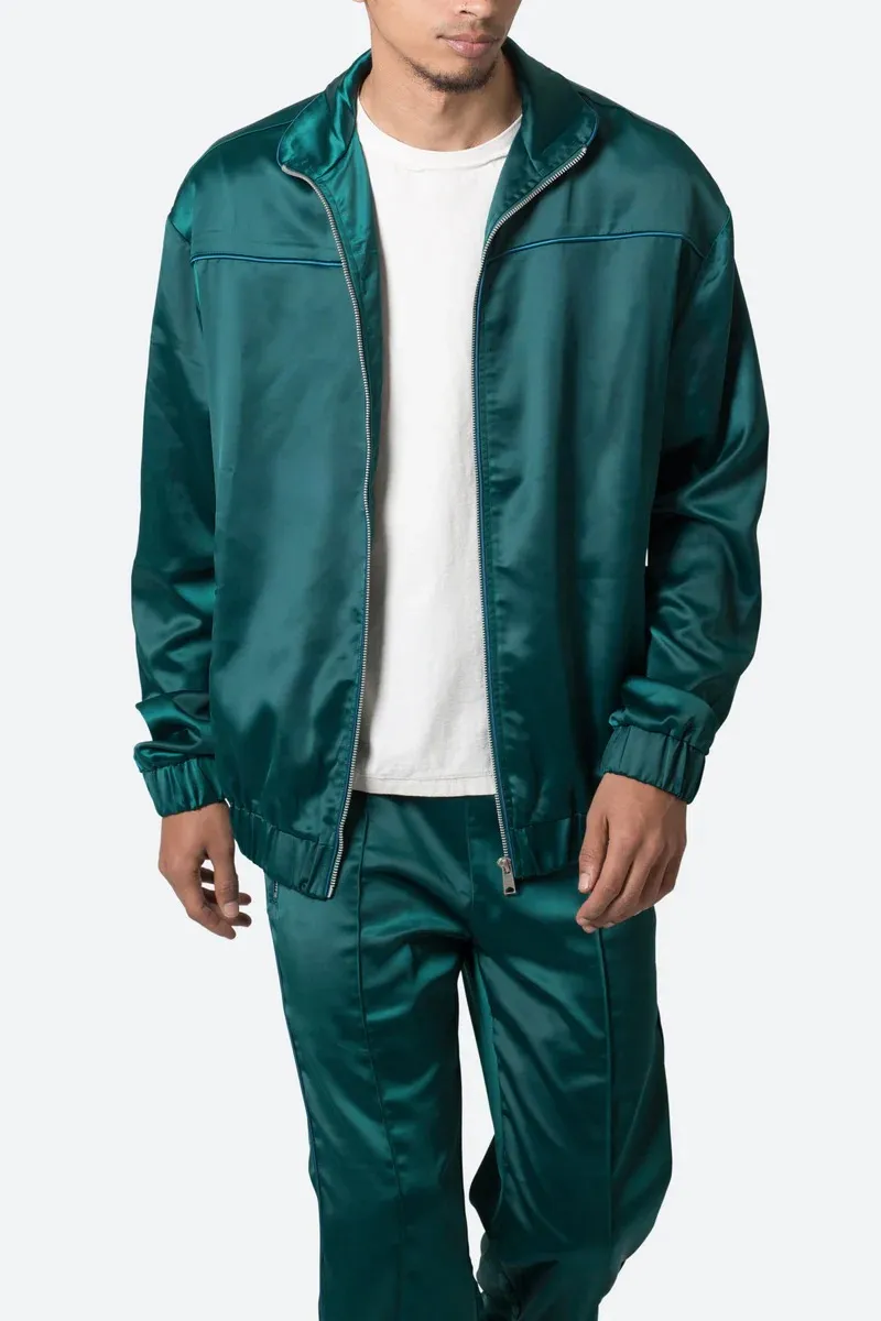 EMERALD GREEN SATIN TRACK JACKET