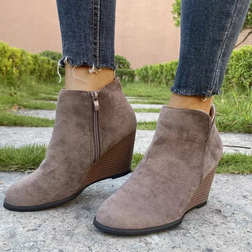 Refined Round Toe Wedge Ankle Boots