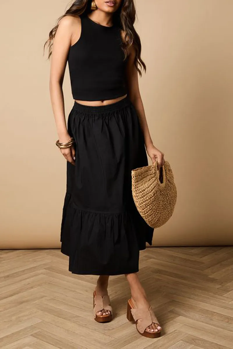 Casual Style Petite Poplin Black Skirt