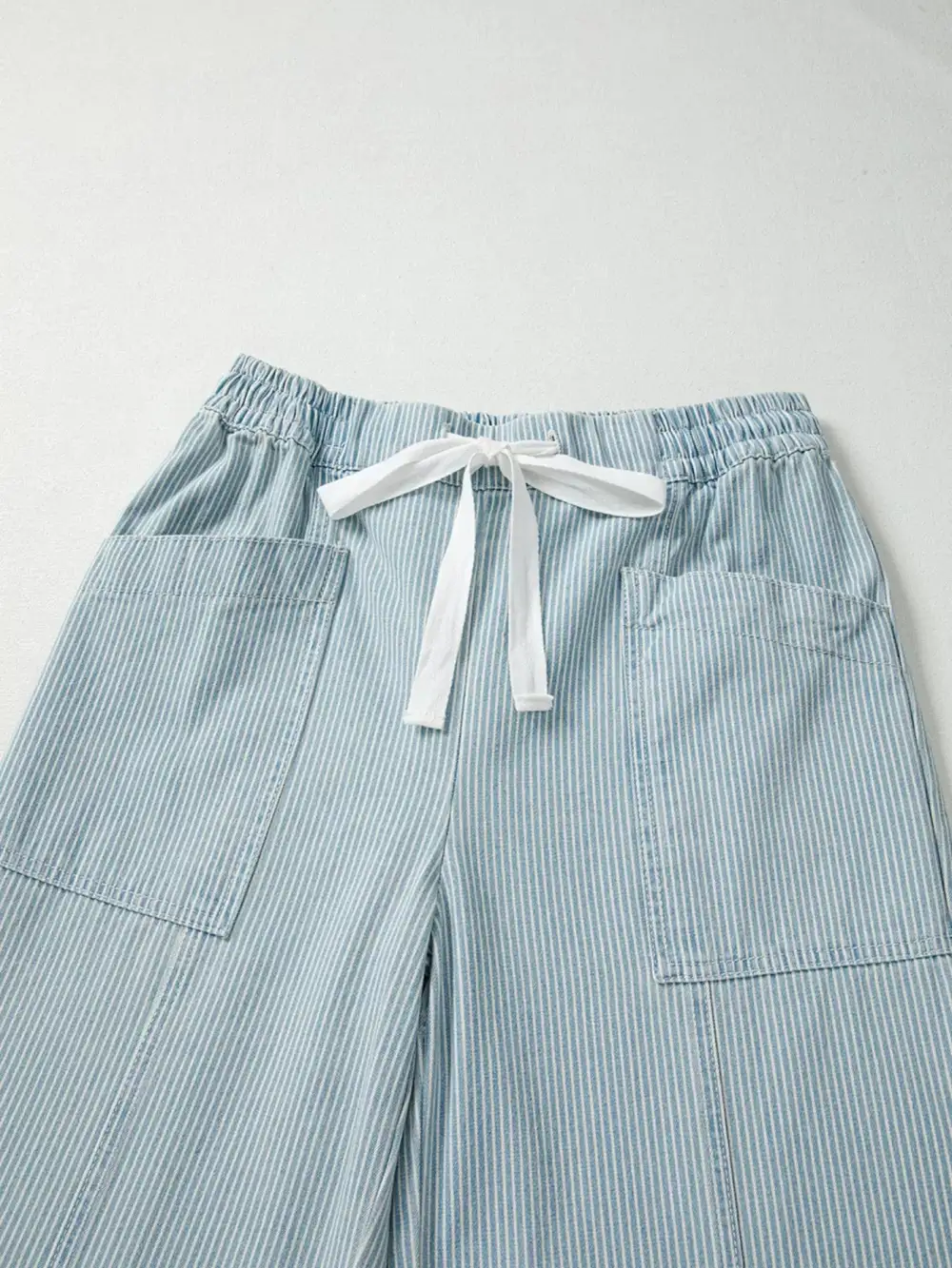 Stripe Mid Rise Drawstring Waist Jeans