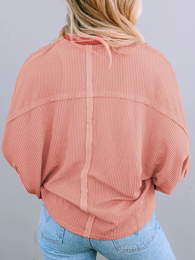 Contrast Corduroy Chest Pocket Button Top