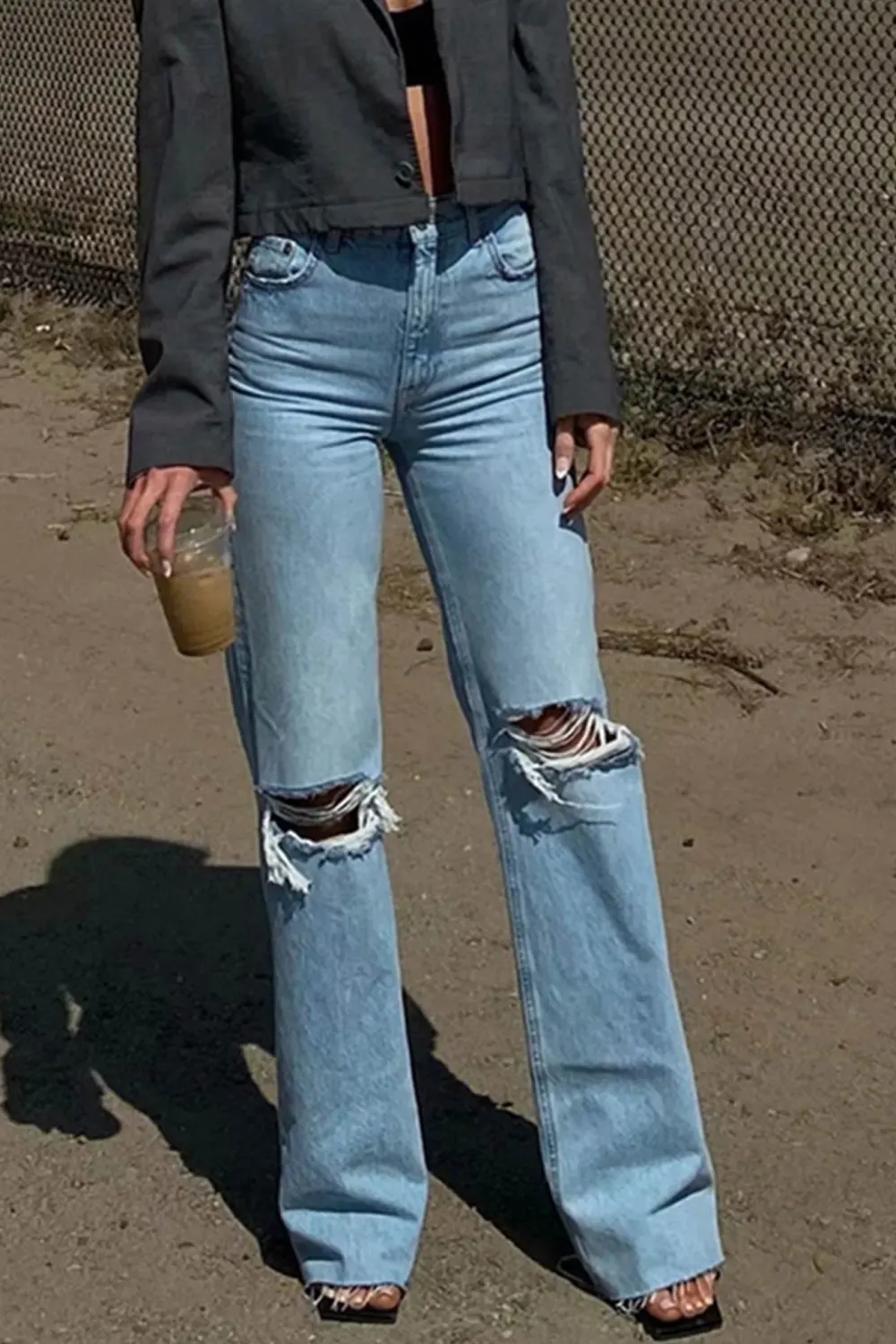 Distressed High Waist Flare Jeans