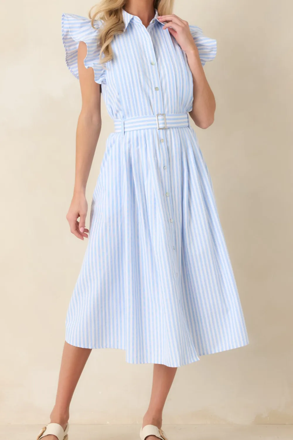 Striped Button Front Midi Dress