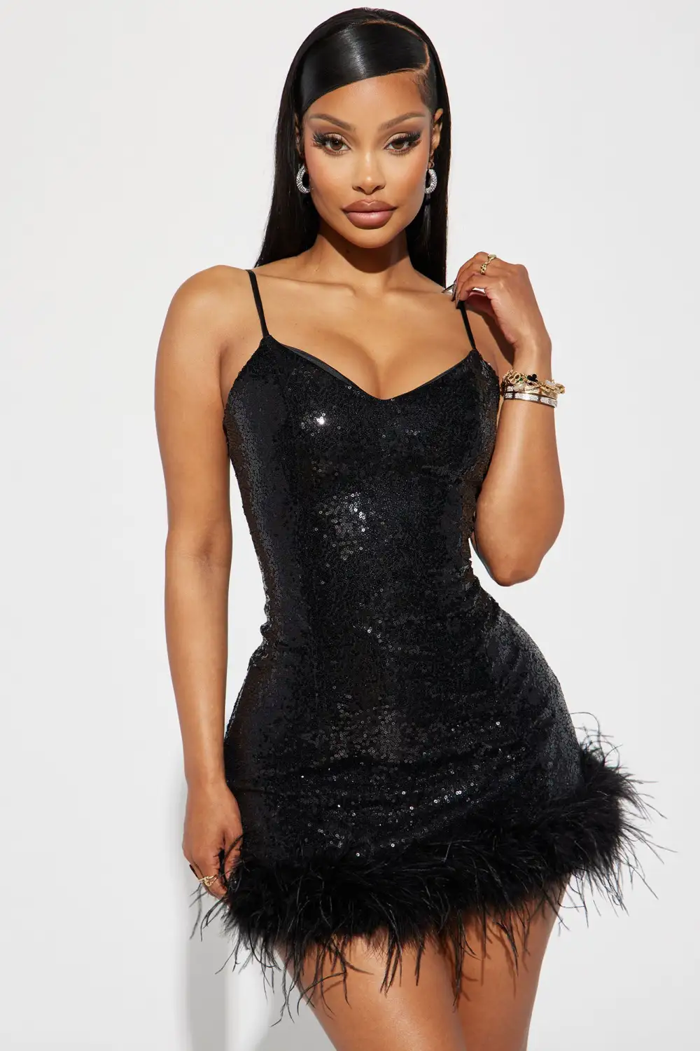 Elle Sequin Mini Dress - Black