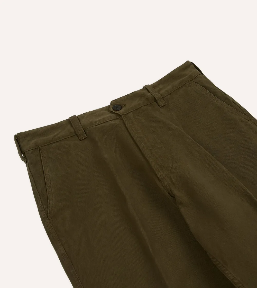 Daily Olive Textured Cotton Flat Front Chino