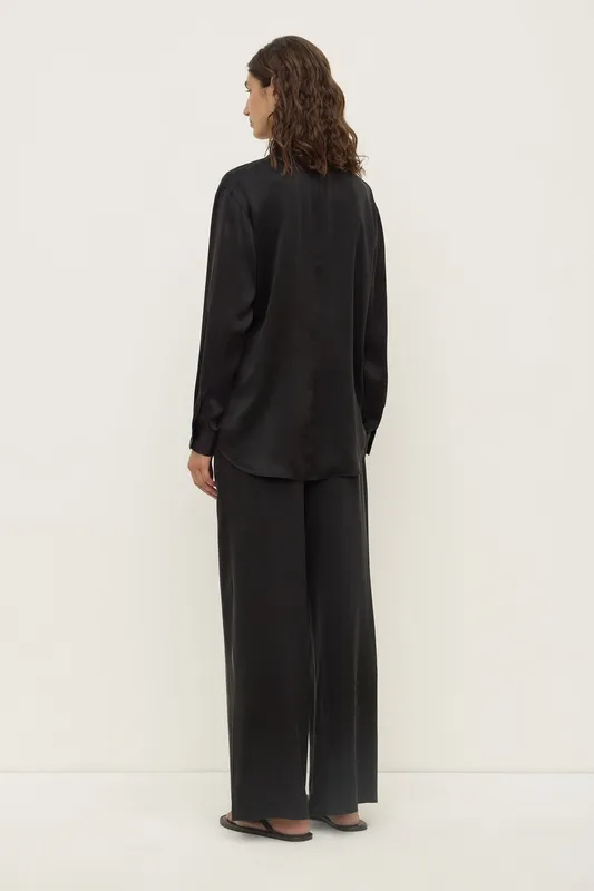 Black Silk Wide-Leg Pant