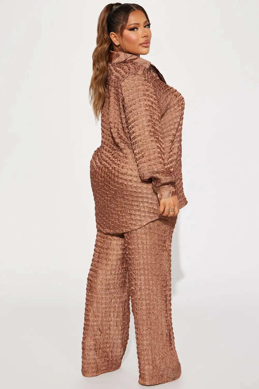 Royal Textured Pant Set - Brown