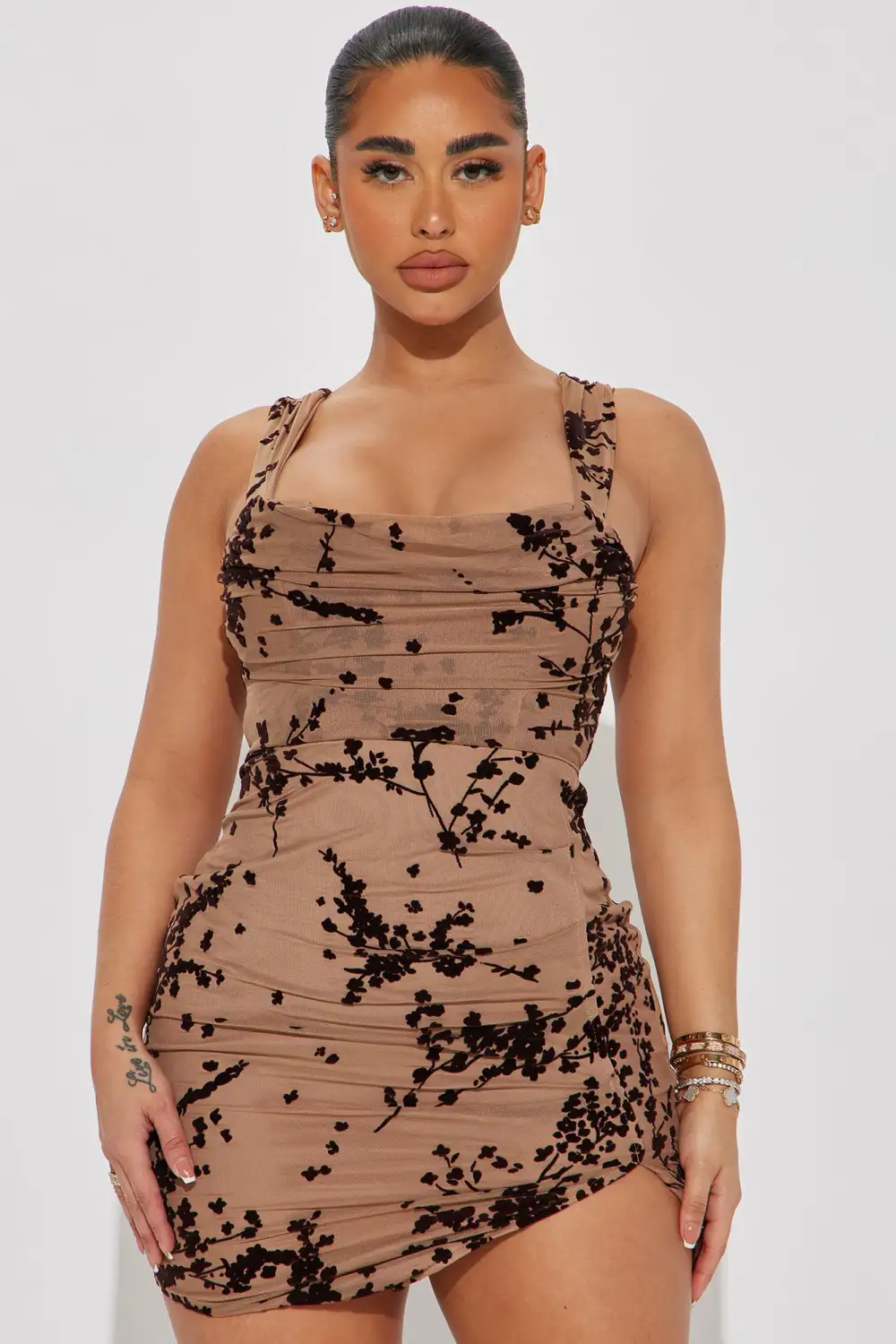 Blossom Sleeveless Mini Dress - Mocha