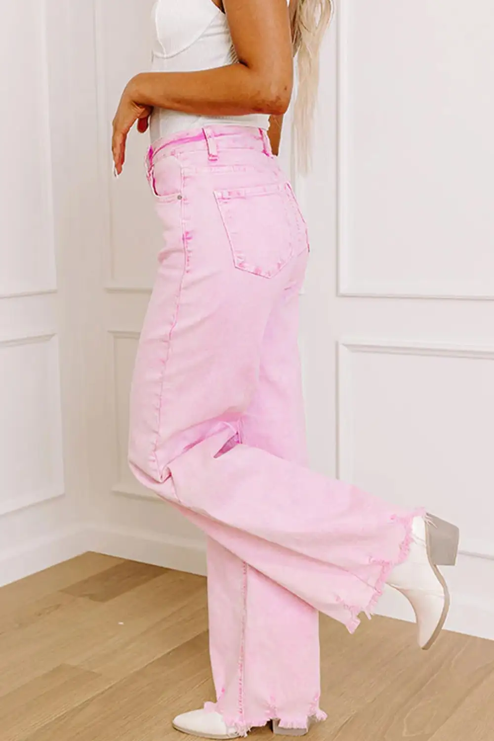 Acid Wash High Waist Uneven Raw Hem Shift Jeans