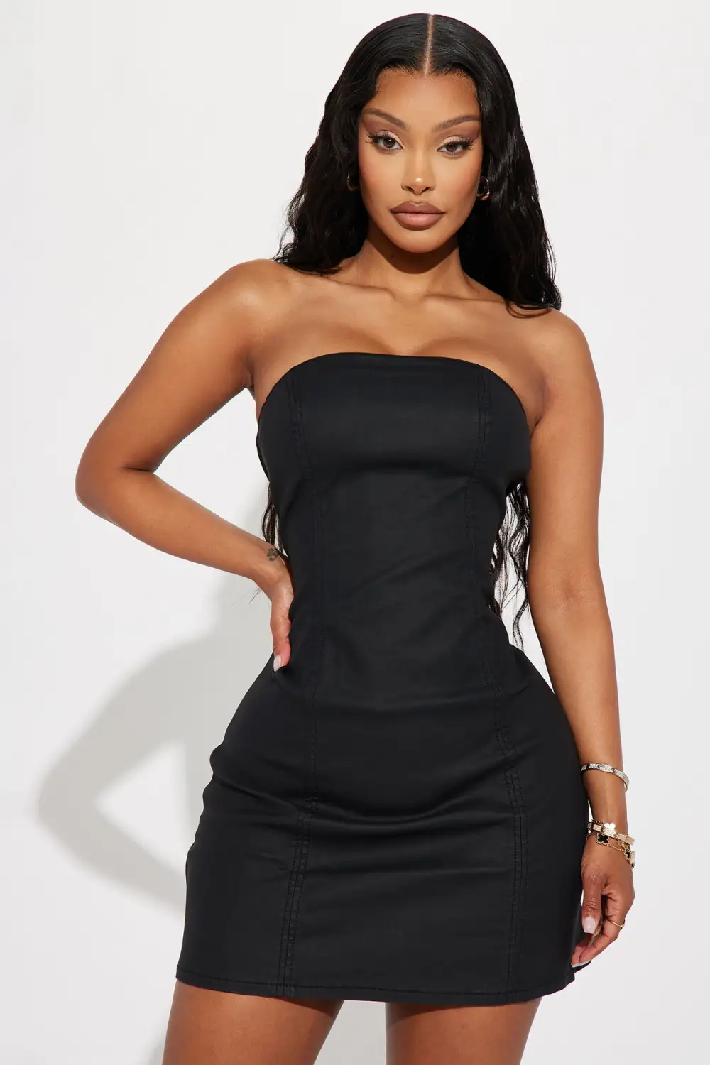Catherine Denim Mini Dress - Black
