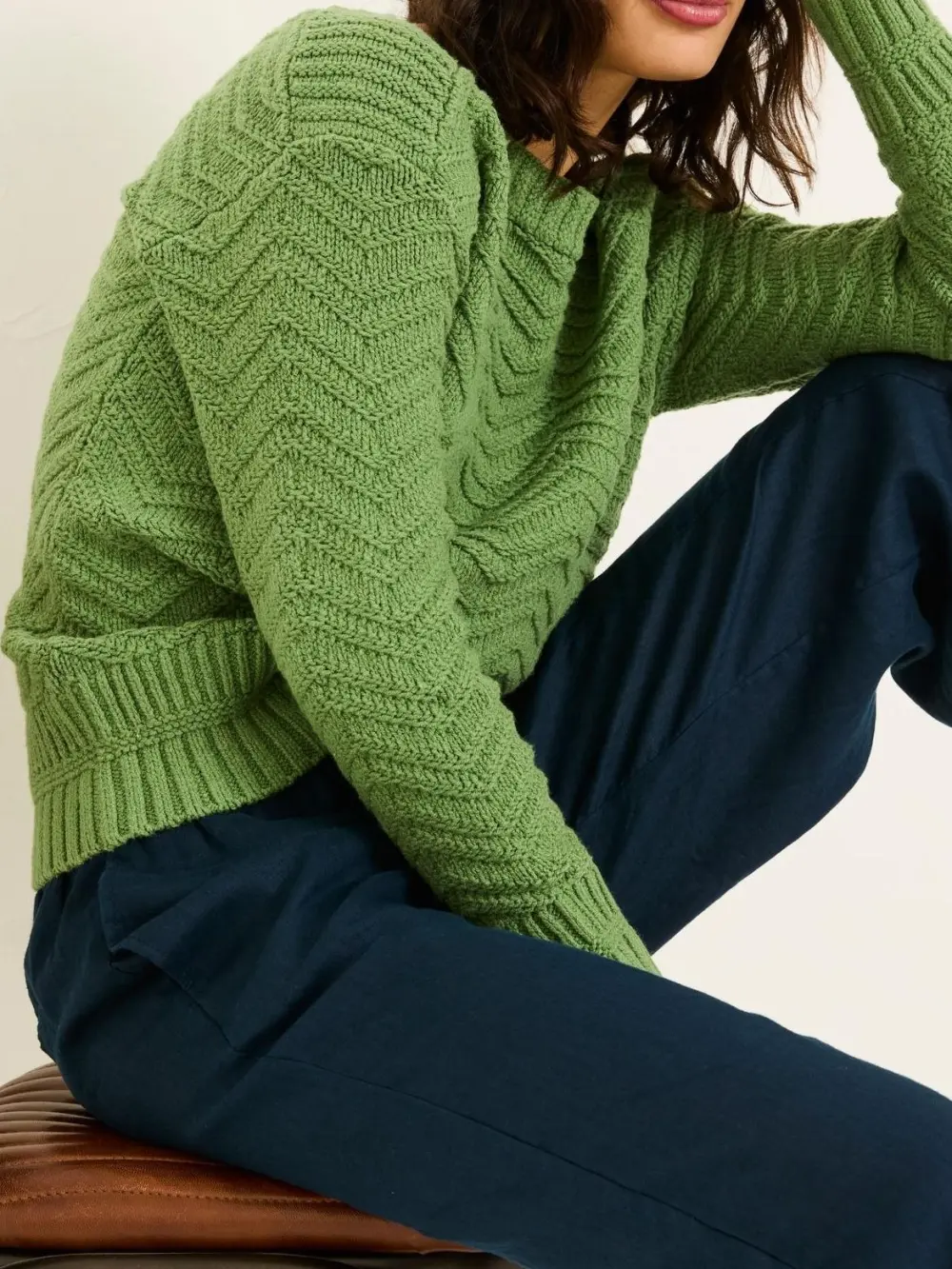 Mid Green Jessie Textured Knitted Jumper