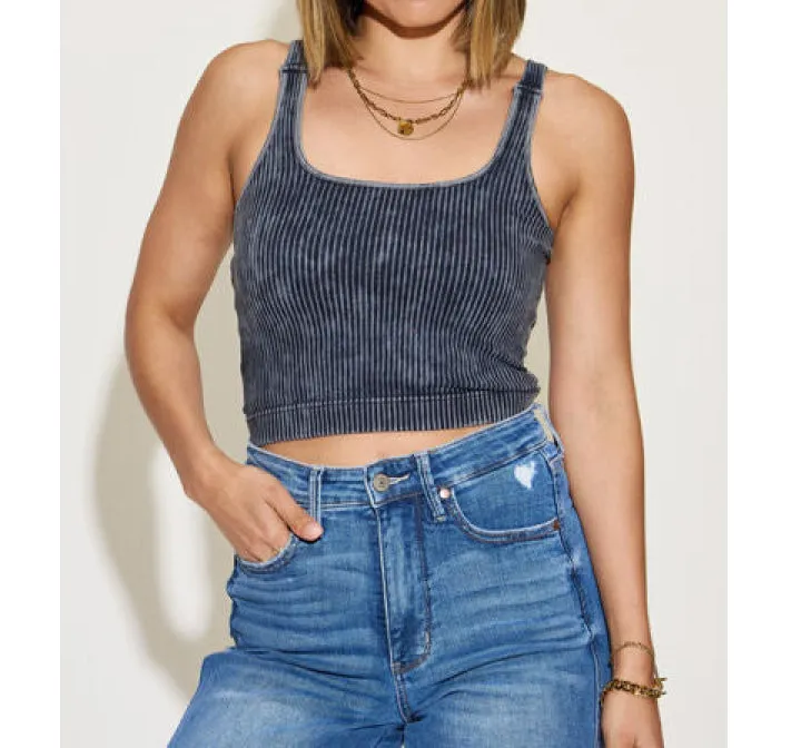 Ribbed Washed Square Neck Tank