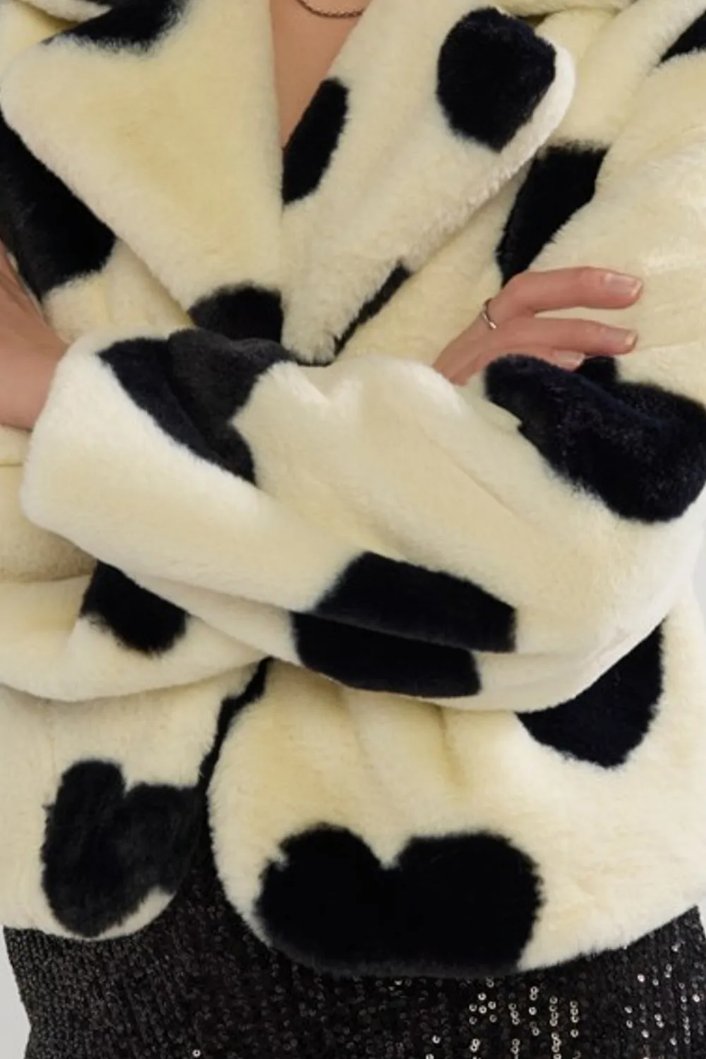 Cow Print Faux Fur Coat