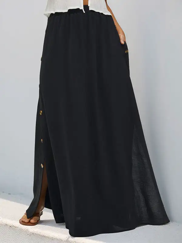 Smooth Button Front Pocket Detail Silhouette Skirt