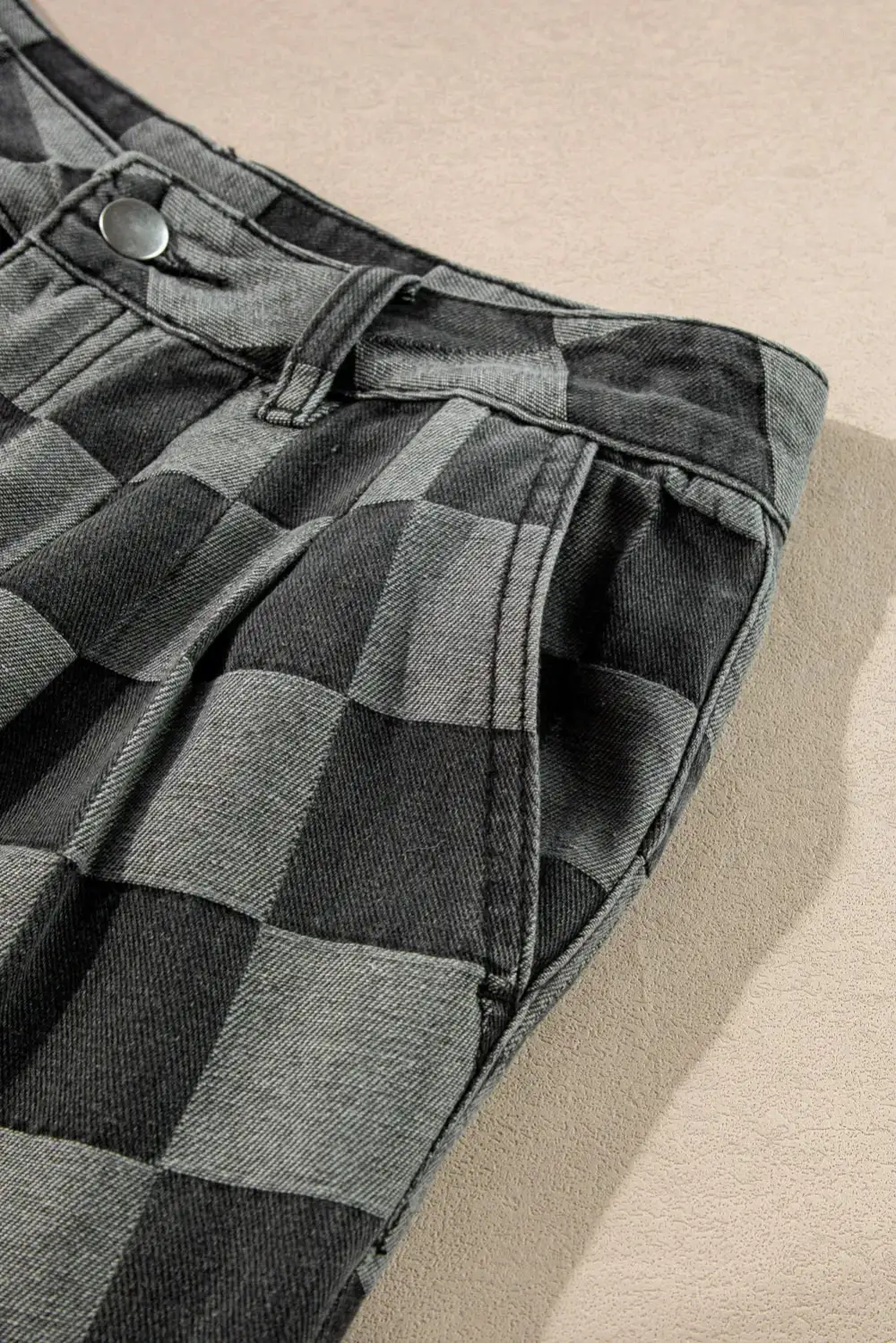 Wide Leg Checkered Jeans